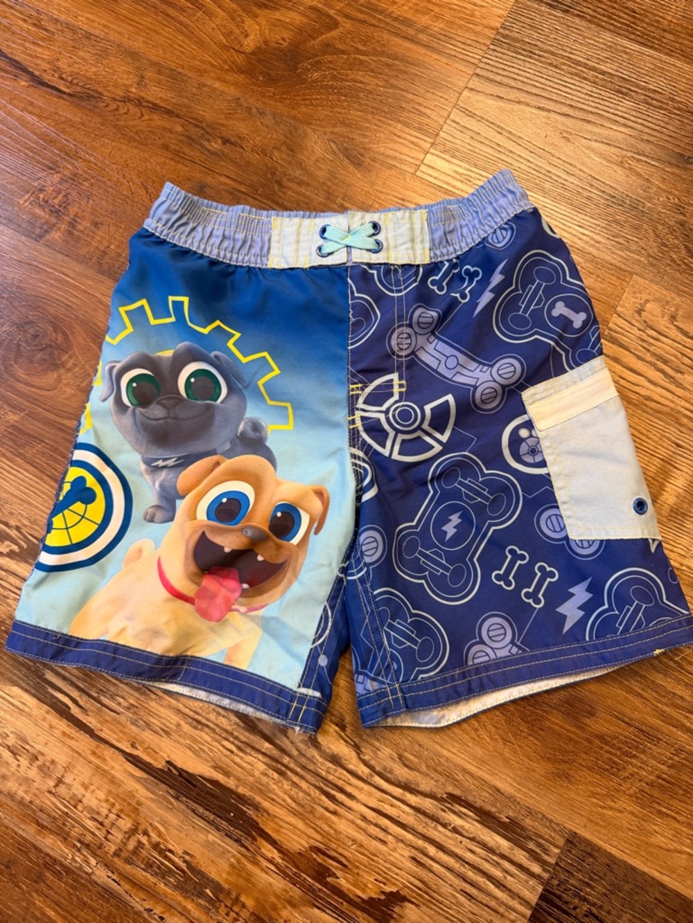 Disney Blue Cartoon Pug Swim Shorts with Light Blue Waistband
